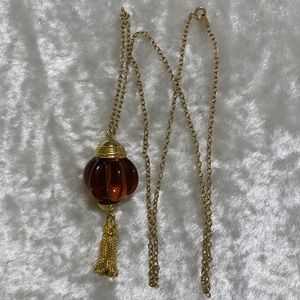 ☘️VTG Avon Faux Amber Tassel Pendant Necklace
